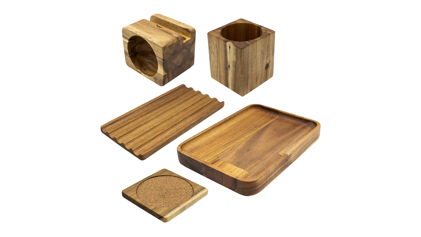 Desky Softwood Acacia Full Set Desk Accessories