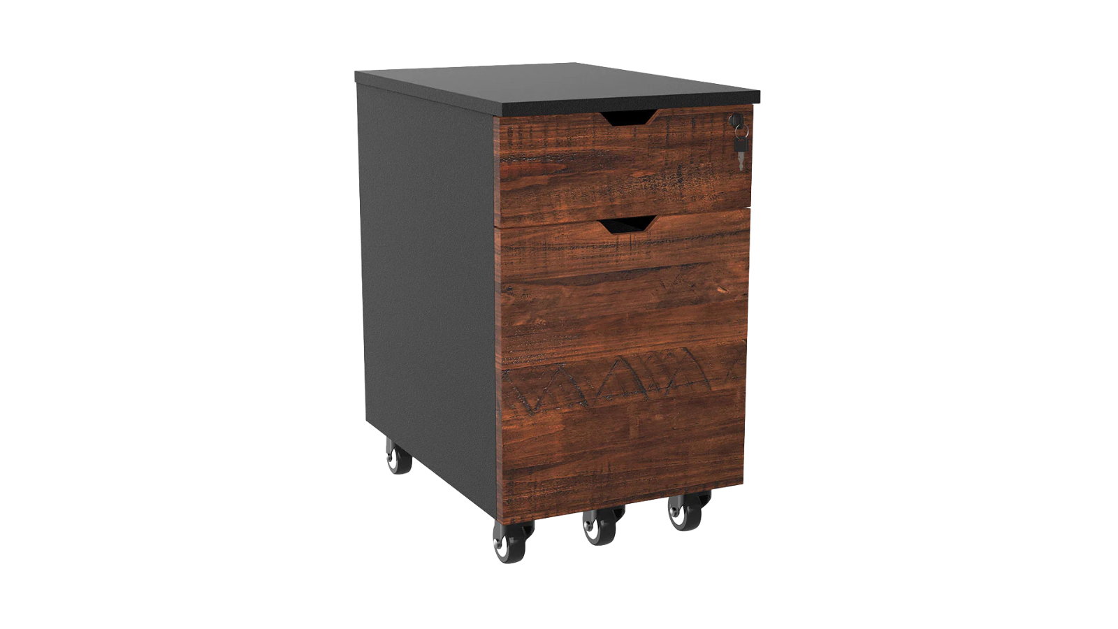 Desky Black Softwood American Minimal Filing Cabinet - Rustic Pine