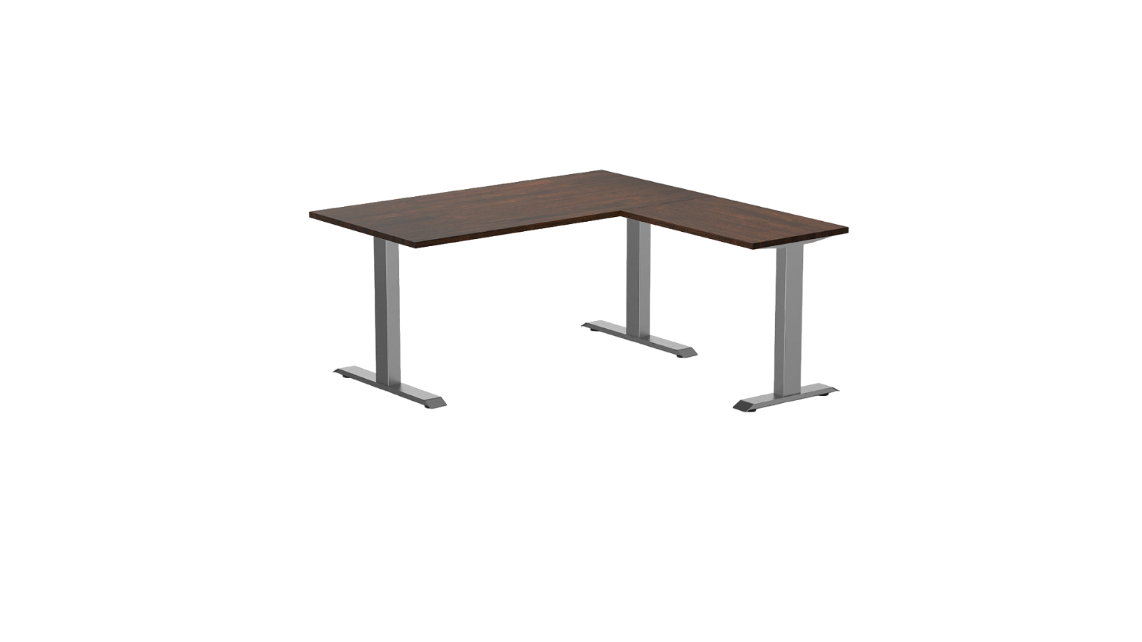 Desky 150 x 75 x 155 x 50cm Dark Walnut Zero Rubberwood L-Shape Office Desk - Space Grey