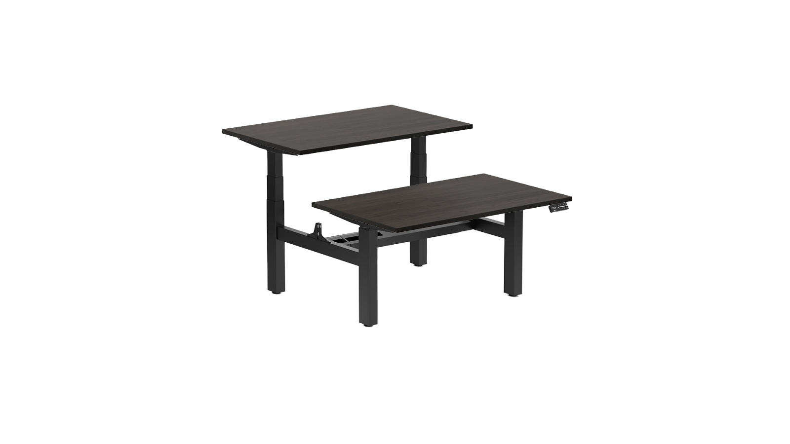 Desky 120 x 75cm Burnished Wood Back to Back Melamine Sit Stand Workstation - Matte Black
