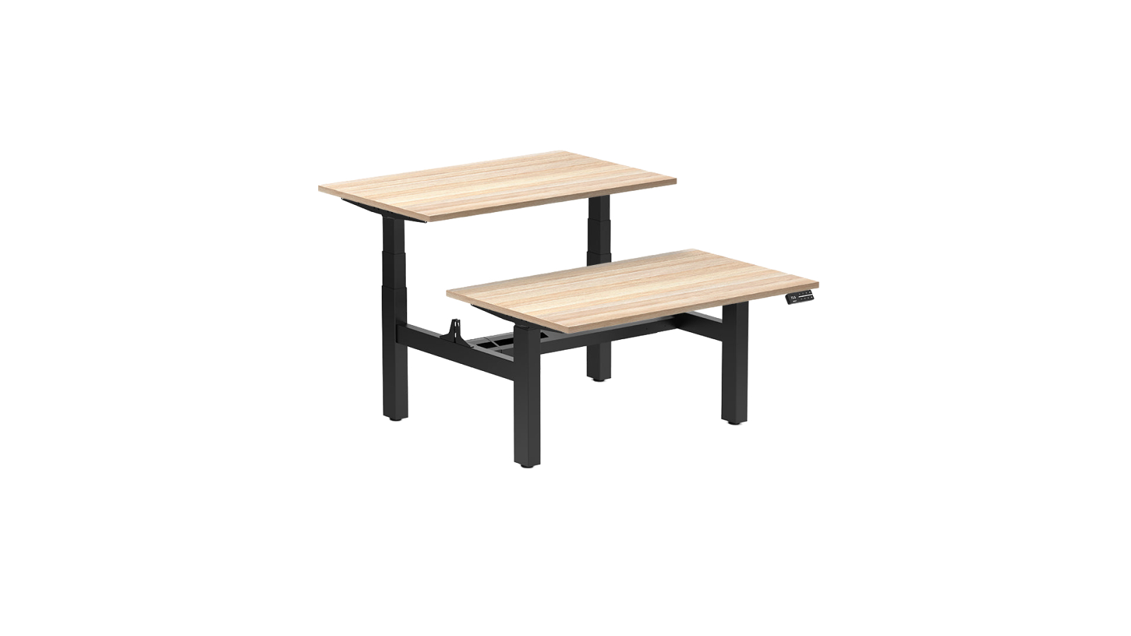 Desky 120 x 75cm Classic Oak Back to Back Melamine Sit Stand Workstation - Matte Black