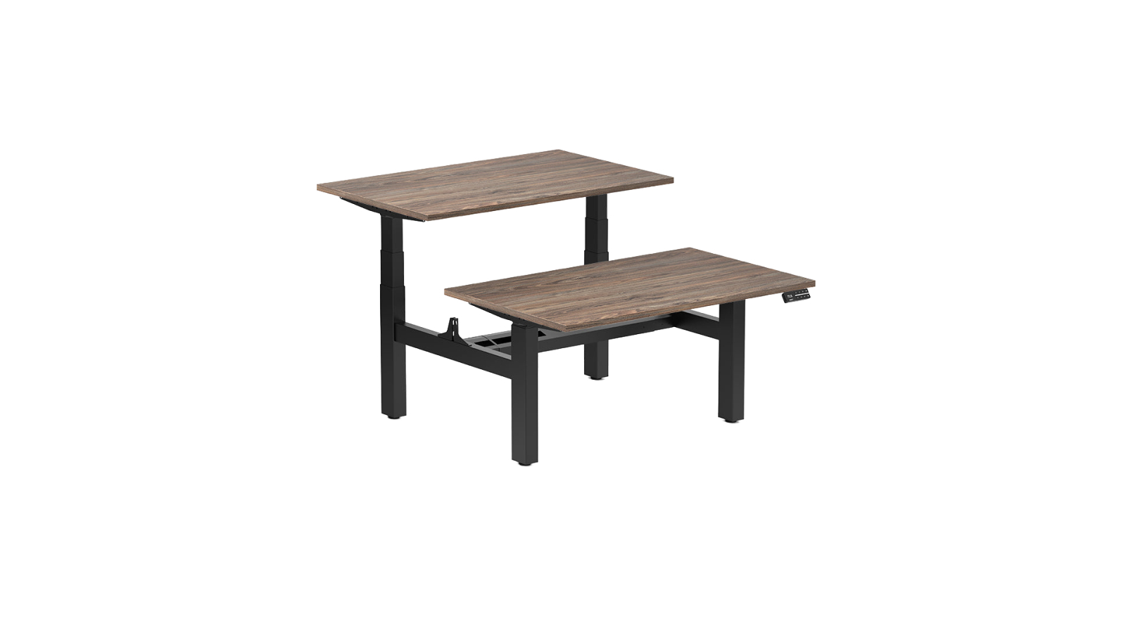 Desky 120 x 75cm Natural Walnut Back to Back Melamine Sit Stand Workstation - Matte Black