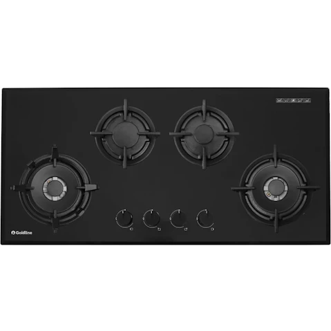 Goldline 930mm 4 Burner Black Glass Gas Cooktop