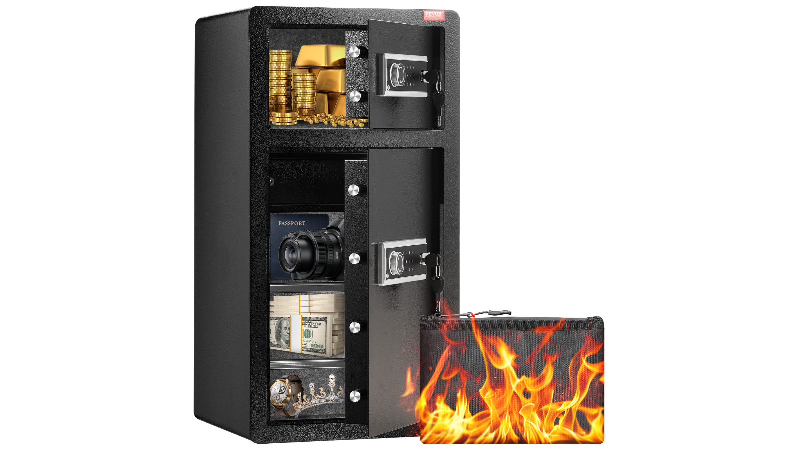 Vevor Double Door Safe Box with Key Lock - Black