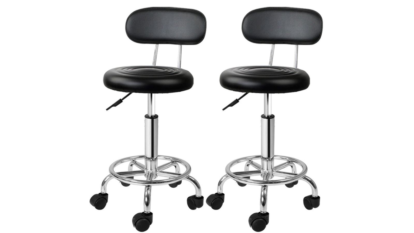 Artiss 2 Piece Powder-coated Chrome Iron Salon Stool with Backrest - Black