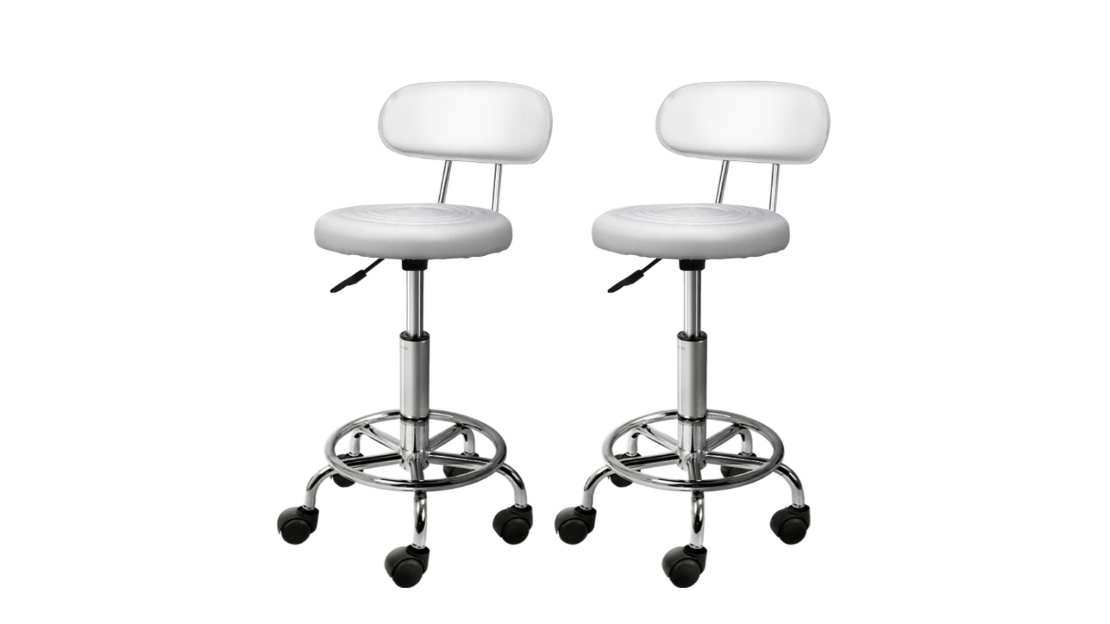 Artiss 2 Piece Chrome Iron Salon Stool with Backrest - White