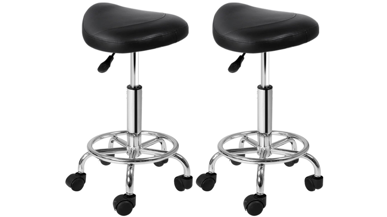Artiss 2 Piece Saddle Powder-coated Chrome Iron Salon Stool - Black