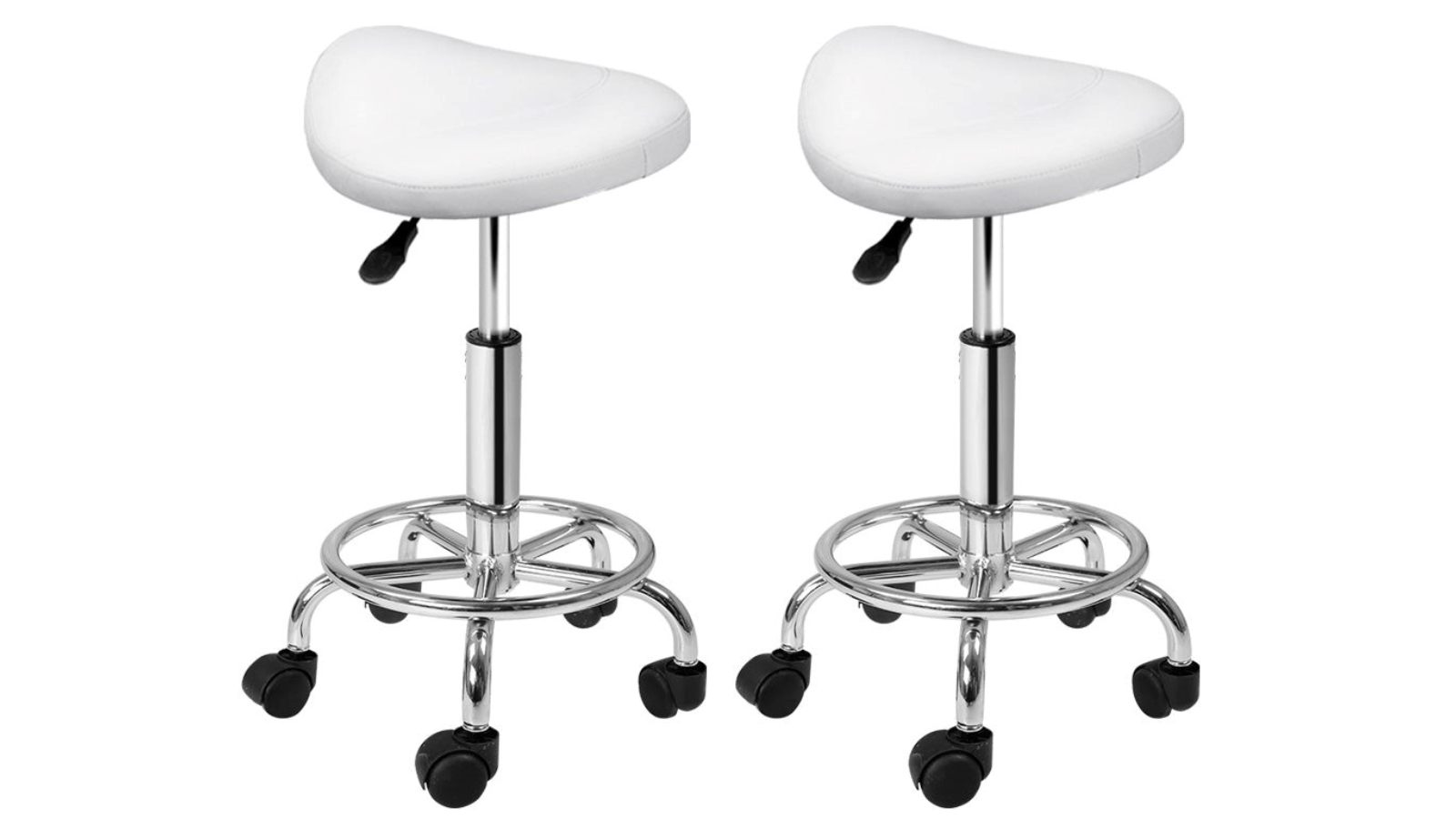 Artiss 2 Piece Chrome Iron Saddle Salon Stool - White