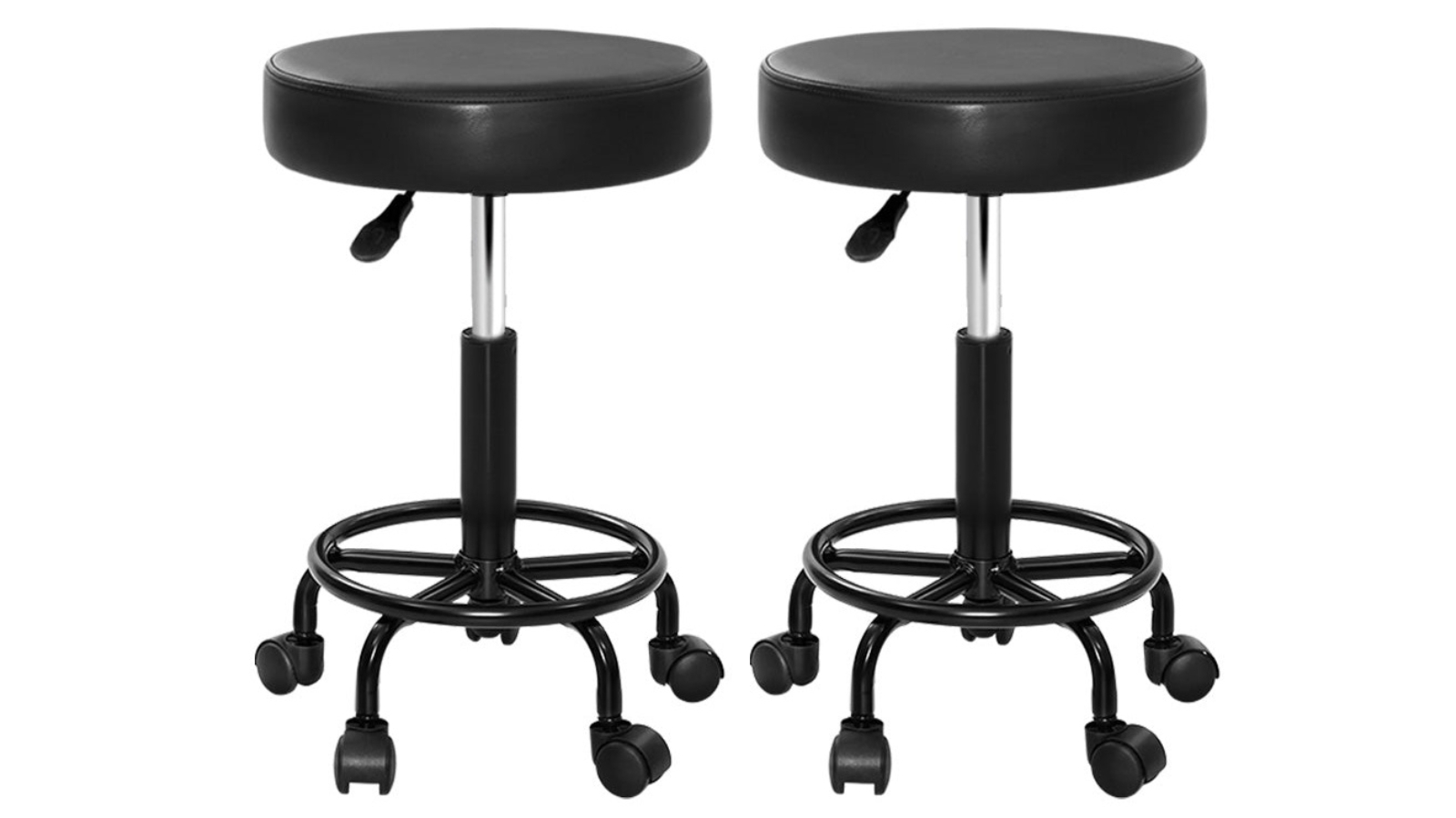 Artiss 2 Piece Round Powder-coated Chrome Iron Salon Stool - Black