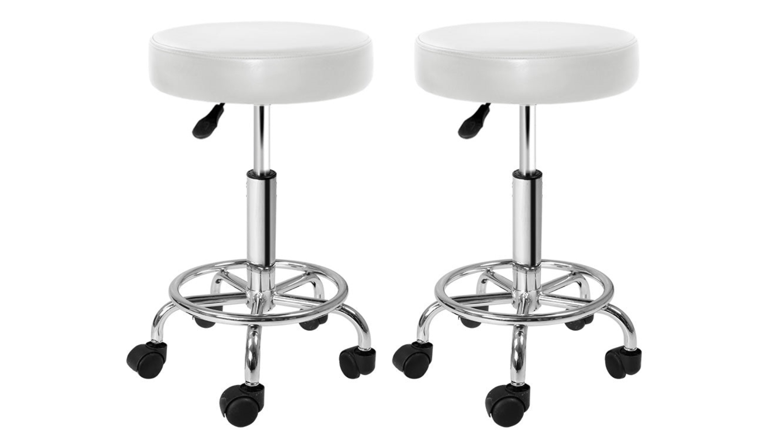 Artiss 2 Piece Round Chrome Iron Salon Stool - White