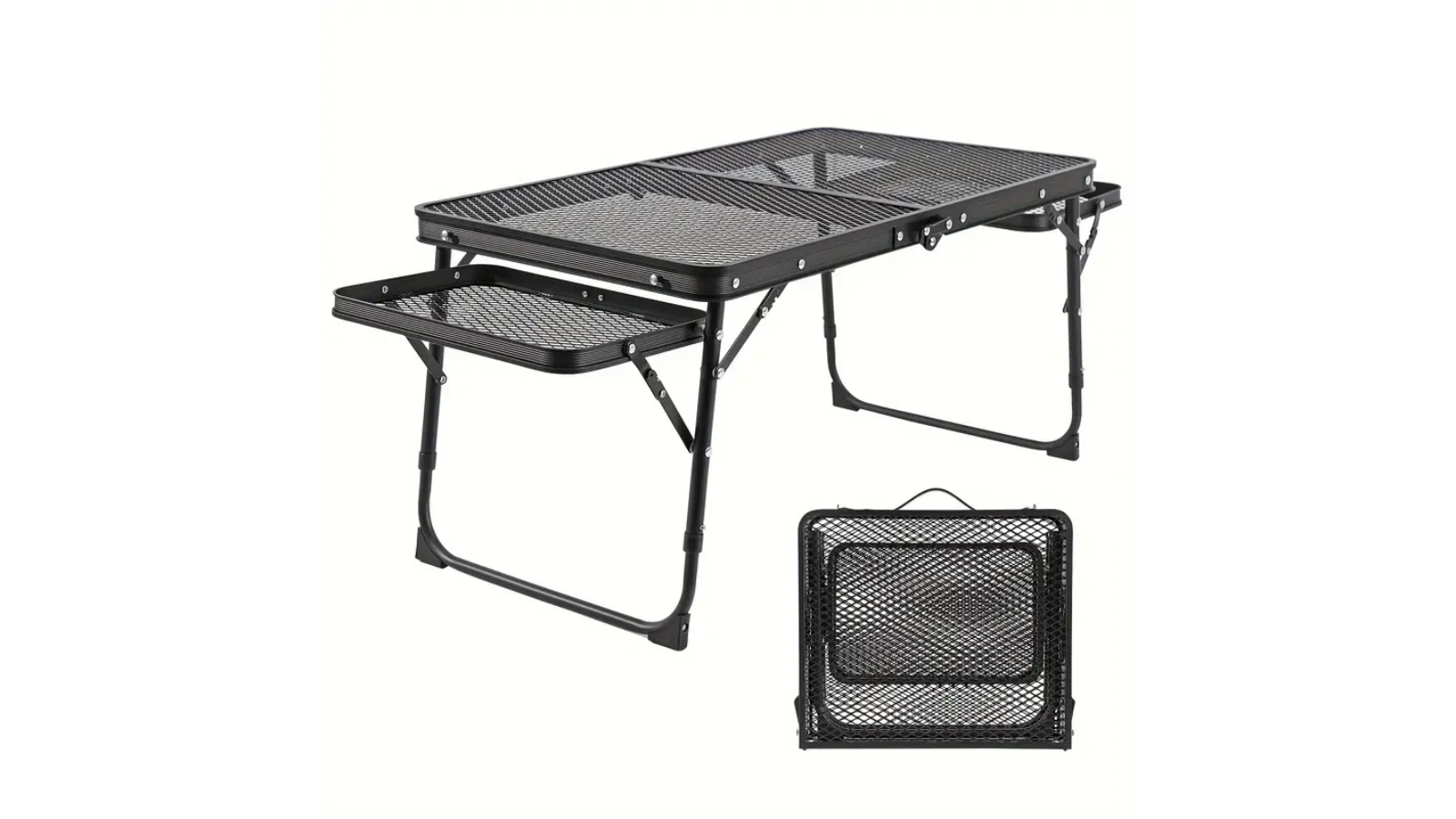 NNETM Camping Table with Extendable Wings and Mesh Top
