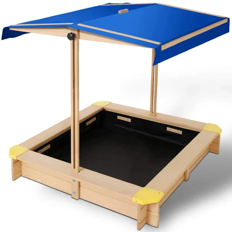 Keezi Outdoor Canopy 110cm Eco-friendly Sandpit - Natural Wood