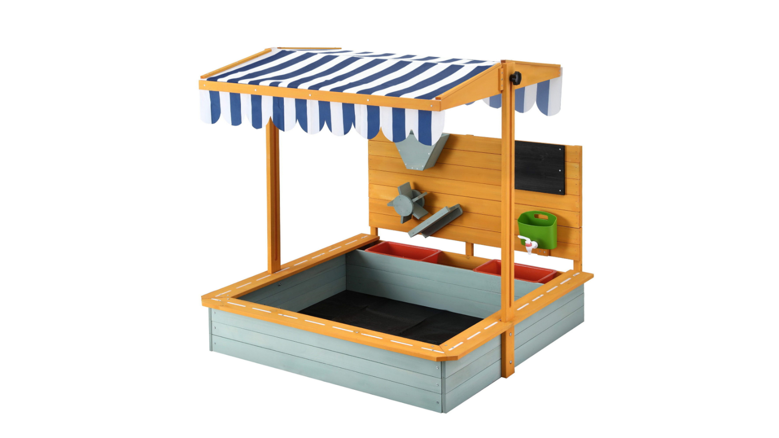Keezi 110cm Kids Wooden Canopy Sandpit with Cover Funnel Toy - Green