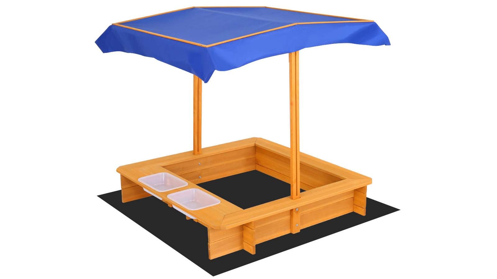 Keezi Outdoor Canopy Sandpit with Dual Plastic Water Basin - Natural Wood