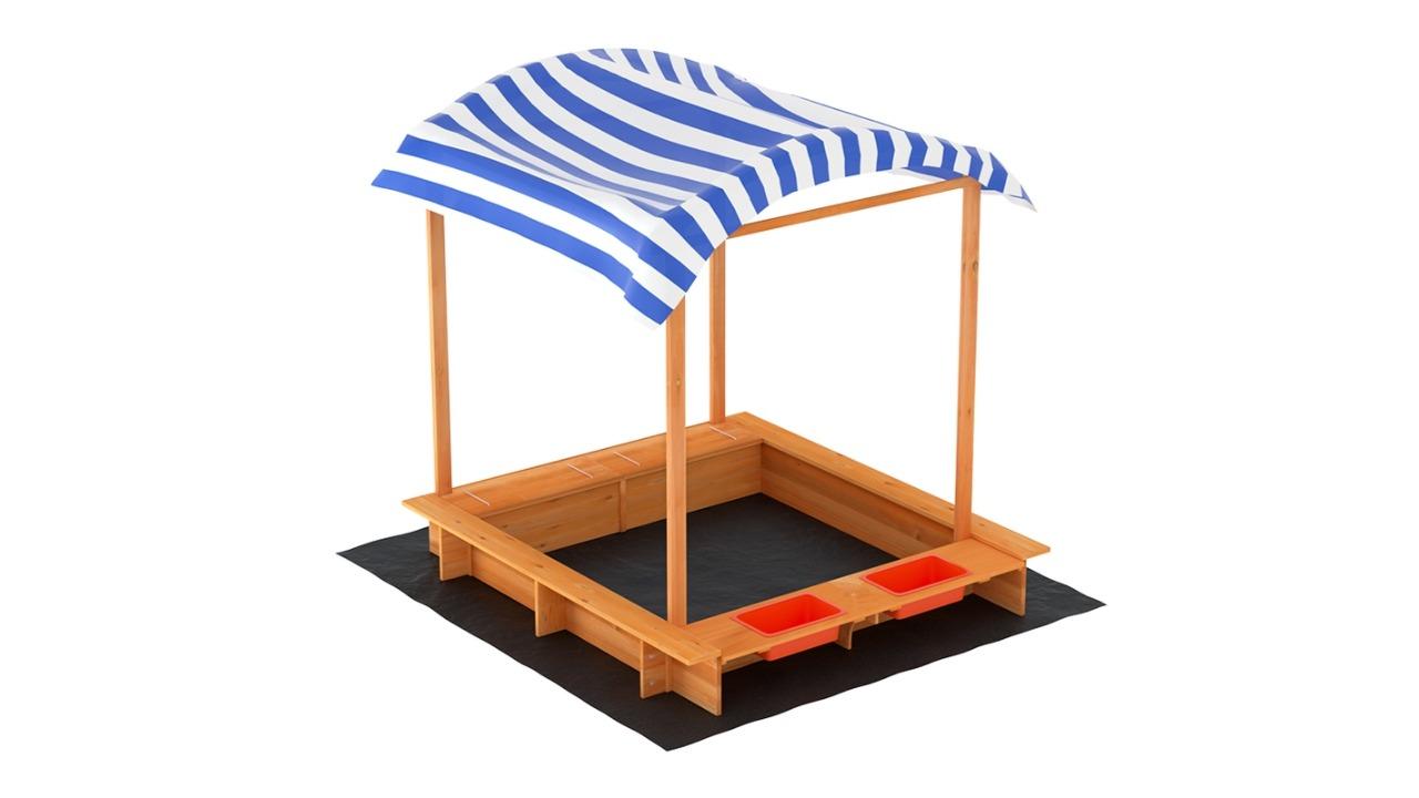 Keezi Kids Sandpit Wooden Sandbox with Canopy Water Basin Toy