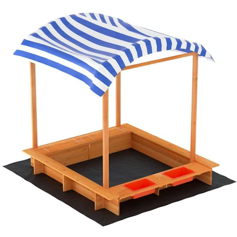 Keezi Kids Sandpit Wooden Sandbox with Canopy Water Basin Toy