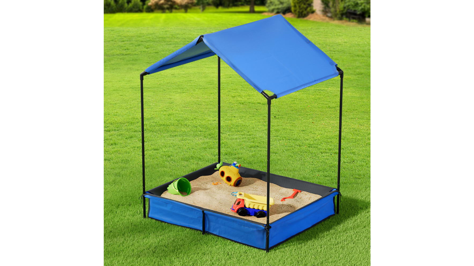 Keezi Metal Sandbox Kids Sandpit with Canopy Cover Outdoor Toy - 120cm ...