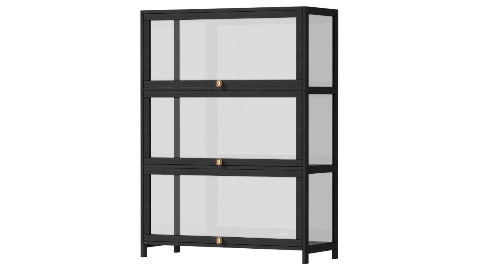 Oikiture 3-Tier Shelves Clear Bookcase Stand Rack - Black