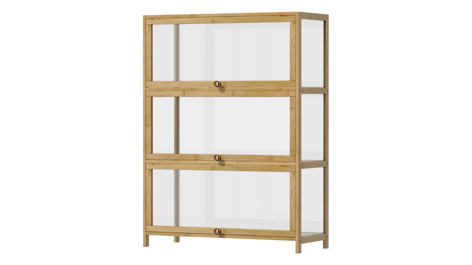 Oikiture Display Storage Cabinet 3-Tier Shelves Clear Bookcase Stand Rack - Oak