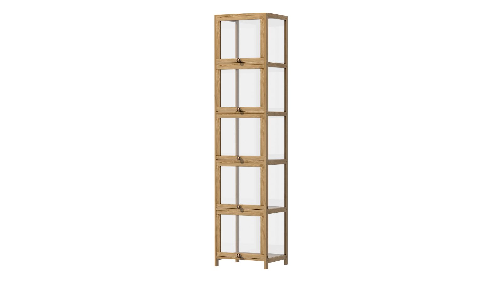 Oikiture Display Storage Cabinet 5 Tier Shelves Clear Bookcase Stand Rack Oak Harvey Norman