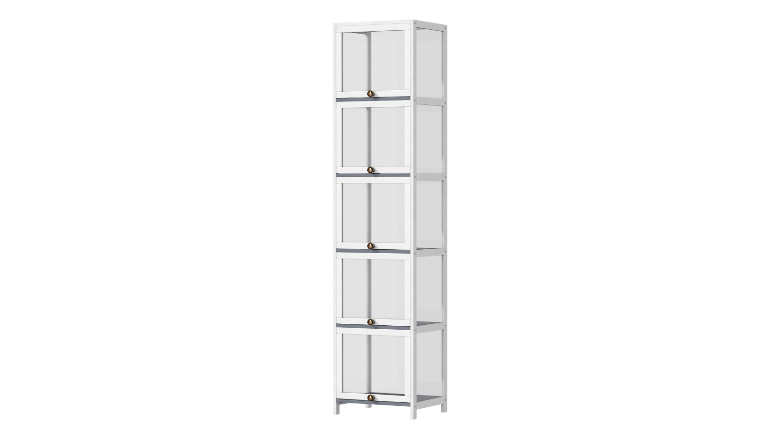 Oikiture Display Storage Cabinet Slim 5-Tier Shelves Clear Bookcase Rack - White
