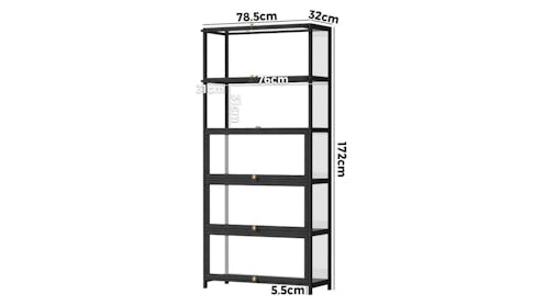 Oikiture 5-Tier Shelves Clear Bookcase Stand Rack - Black