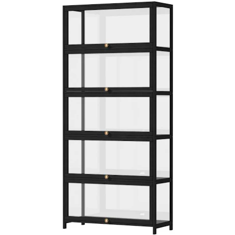 Oikiture 5-Tier Shelves Clear Bookcase Stand Rack - Black
