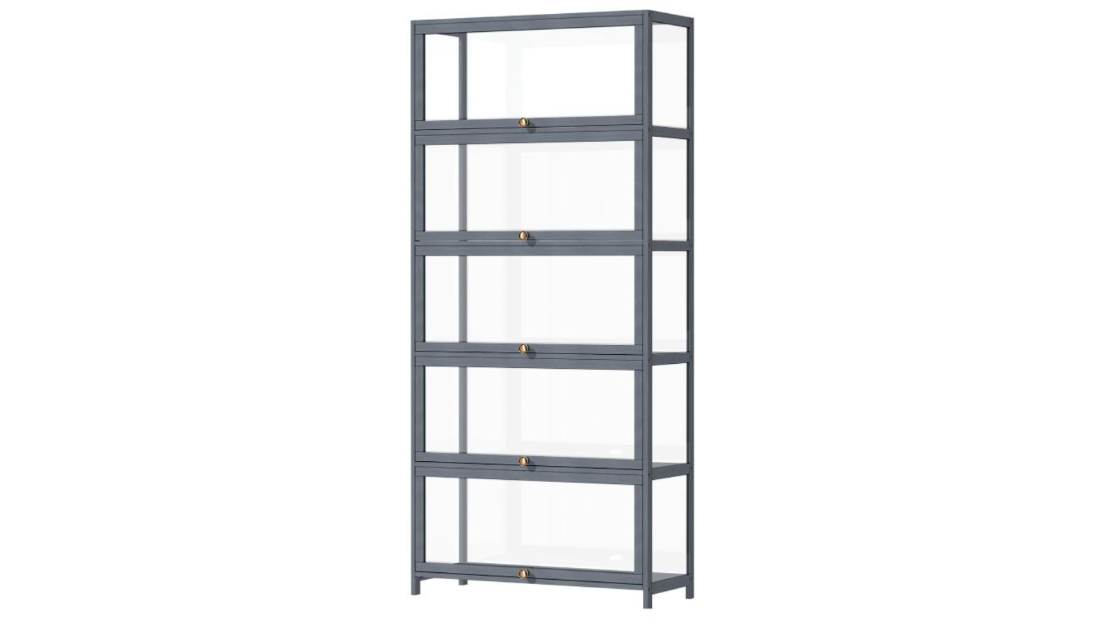 Oikiture 5-Tier Shelves Clear Bookcase Stand Rack - Grey