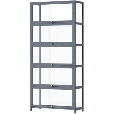 Oikiture 5-Tier Shelves Clear Bookcase Stand Rack - Grey