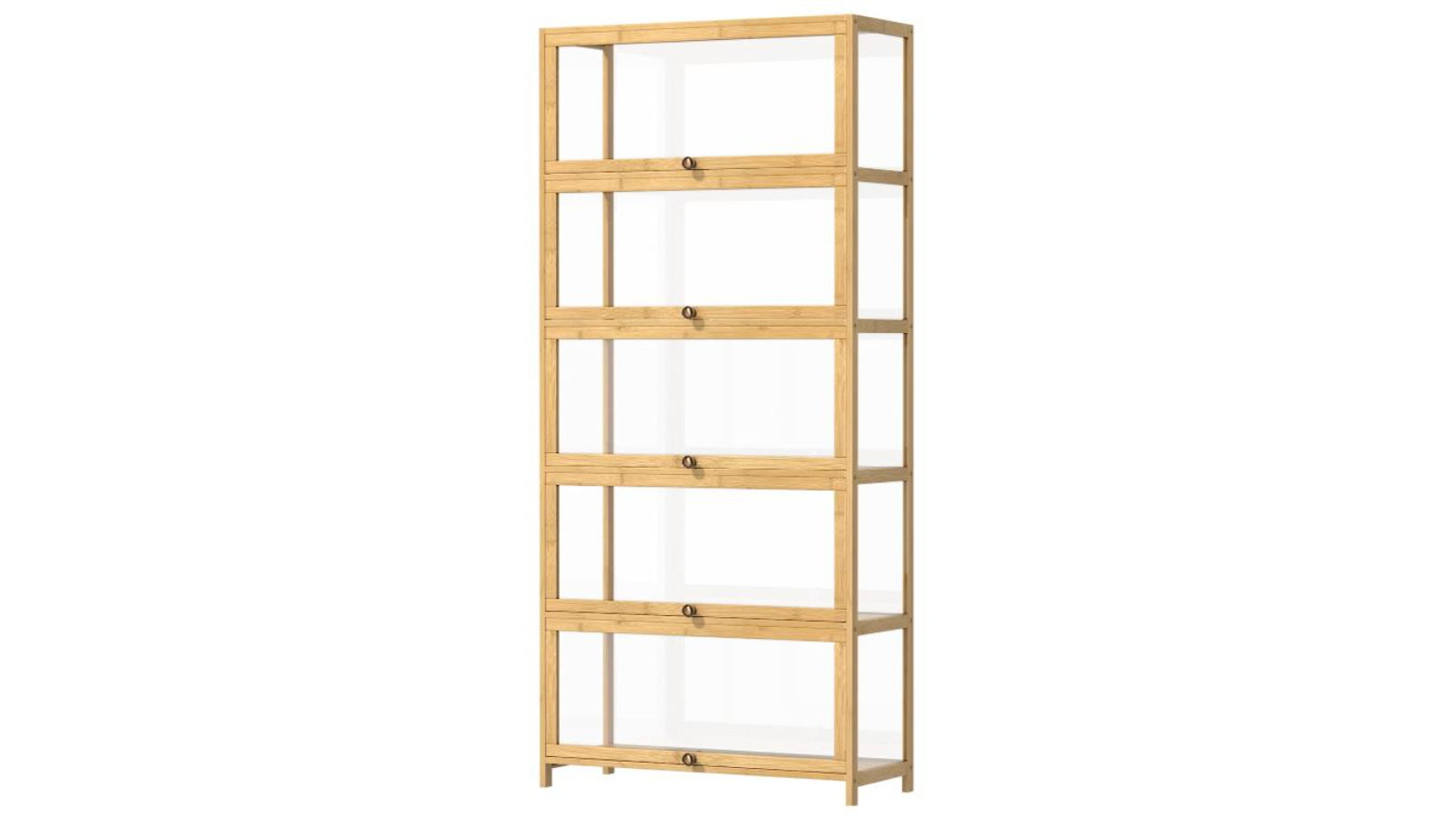Oikiture 5-Tier Shelves Clear Bookcase Stand Rack - Natural