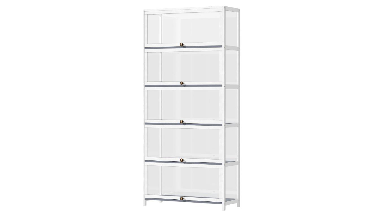 Oikiture 5-Tier Shelves Clear Bookcase Stand Rack - White