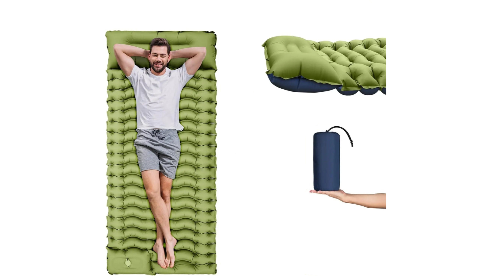 NNEOBA 4inch Inflatable Camping Mat with Pillow and Pump - Green