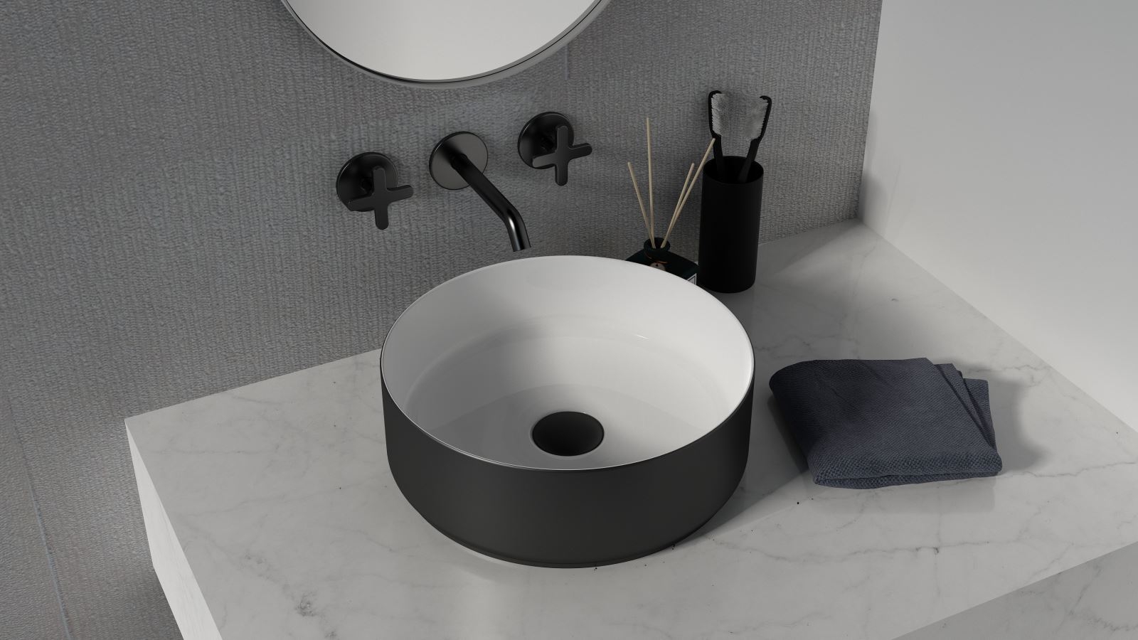 Sanceramica Glamour Round 365mm Vessel Basin - Gloss White/Matte Black