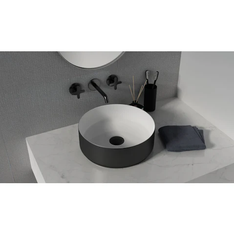Sanceramica Glamour Round 365mm Vessel Basin - Gloss White/Matte Black