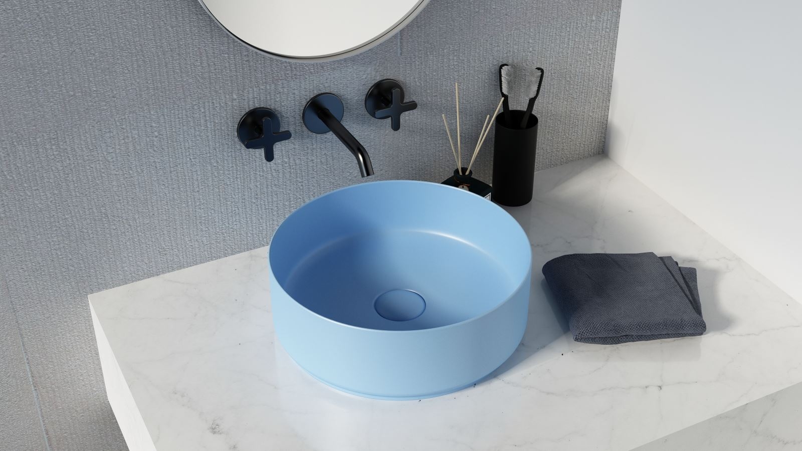 Sanceramica Glamour Round 365mm Vessel Basin - Steel Blue