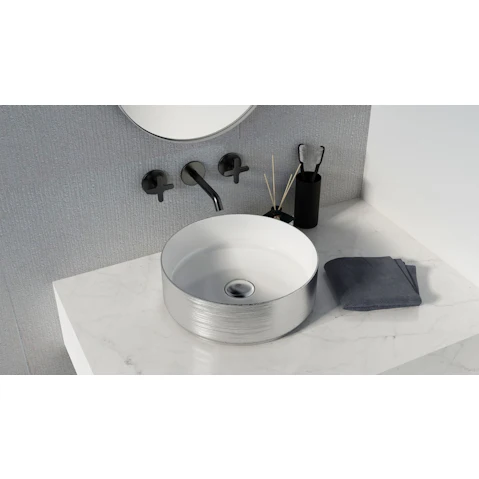 Sanceramica Glamour Round 365mm Vessel Basin - Gloss White/RKD Silver