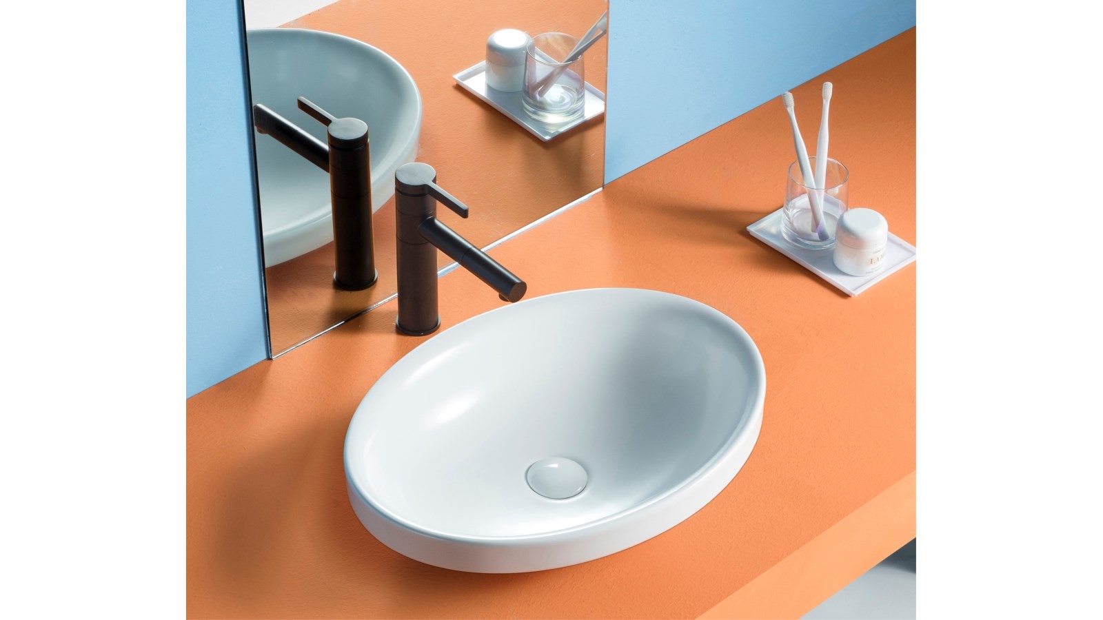 Sanceramica Wave Oval Semi Inset Basin - Matte White