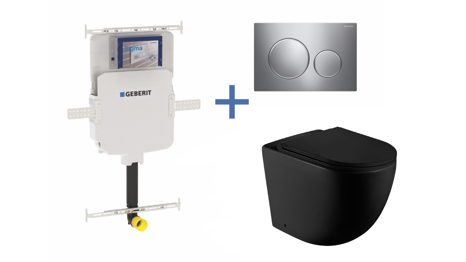Geberit Sigma8 Cistern + Curve UQF Matte Black Wall-Faced Toilet Pan with Sigma 20 Chrome Flush Plate