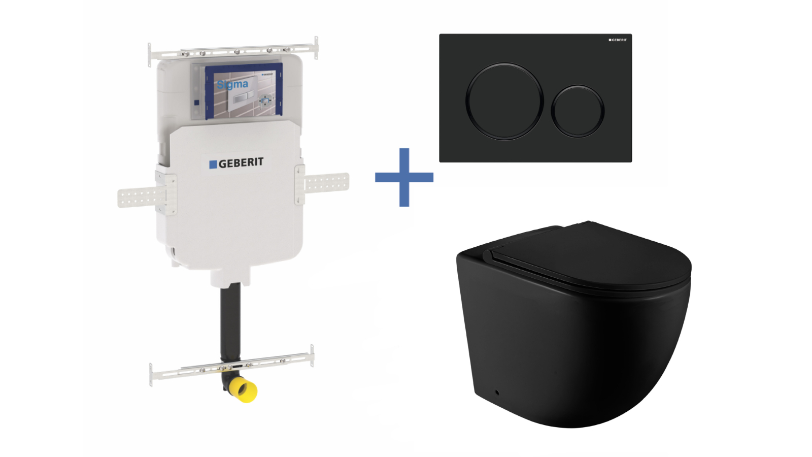 Geberit Sigma8 Cistern + Curve UQF Matte Black Wall-Faced Toilet Pan with Sigma 20 Matte Black Flush Plate