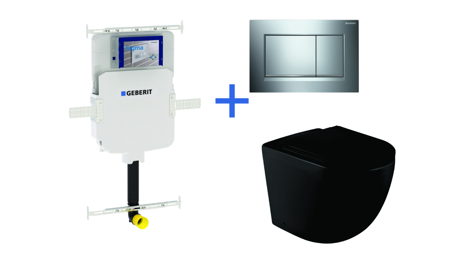 Geberit Sigma8 Cistern + Curve UQF Matte Black Wall-Faced Toilet Pan with Sigma 30 Chrome Flush Plate