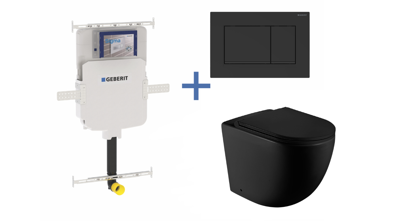 Geberit Sigma8 Cistern + Curve UQF Matte Black Wall-Faced Toilet Pan with Sigma 30 Matte Black Flush Plate