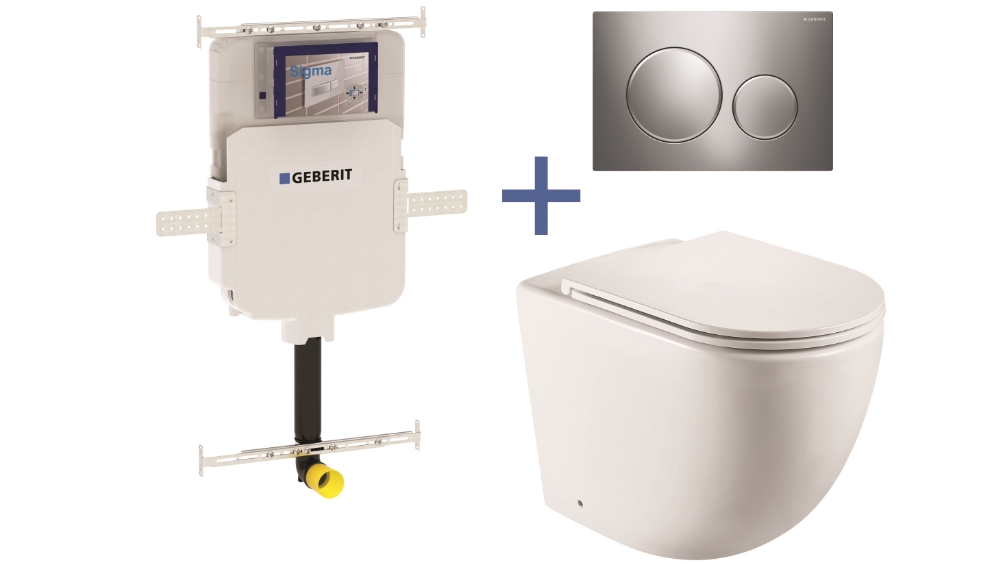 Geberit Sigma8 Cistern + Curve UQF Matte White Wall-Faced Toilet Pan with Sigma 20 Chrome Flush Plate