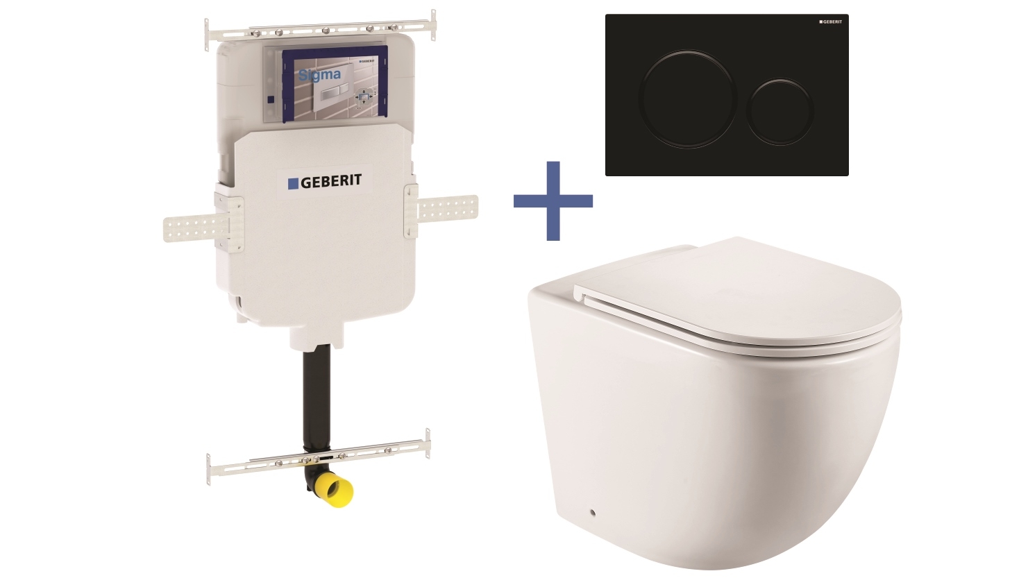 Geberit Sigma8 Cistern + Curve UQF Matte White Wall-Faced Toilet Pan with Sigma 20 Matte Black Flush Plate