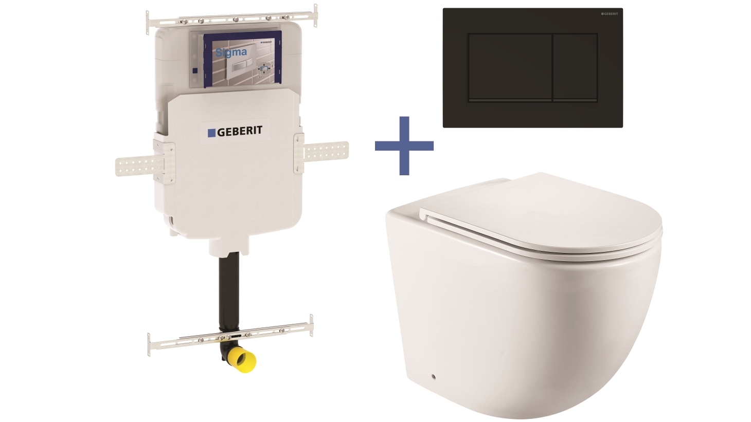 Geberit Sigma8 Cistern + Curve UQF Matte White Wall-Faced Toilet Pan with Sigma 30 Matte Black Flush Plate