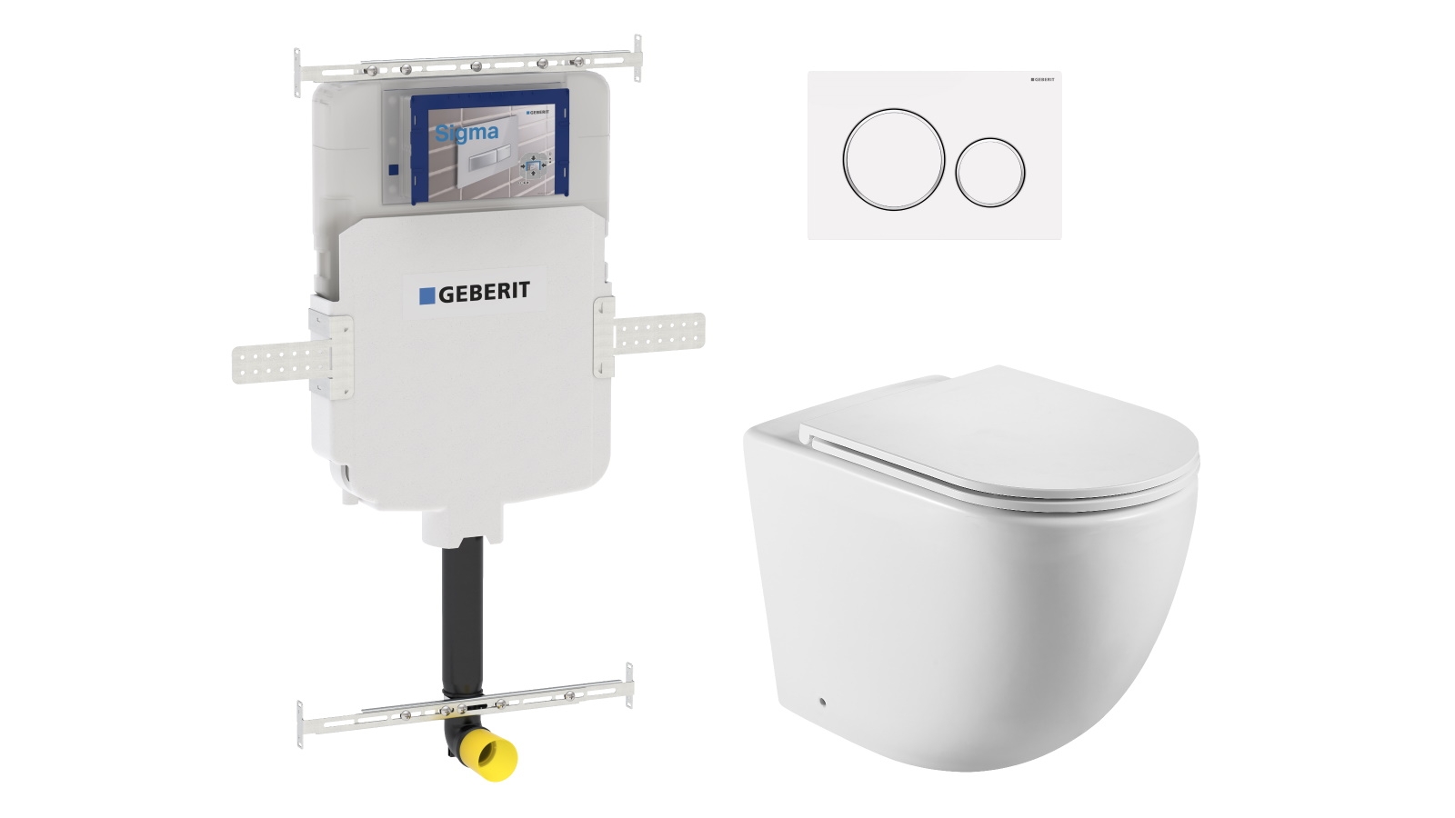 Geberit Sigma8 Cistern + Curve UQF Matte White Wall-Faced Toilet Pan with Sigma 20 Matte White Flush Plate