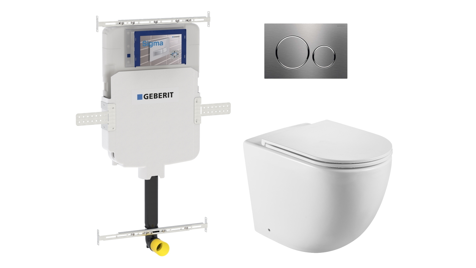 Geberit Sigma8 Cistern + Curve UQF Matte White Wall-Faced Toilet Pan with Sigma 20 Brushed Stainless Steel Flush Plate