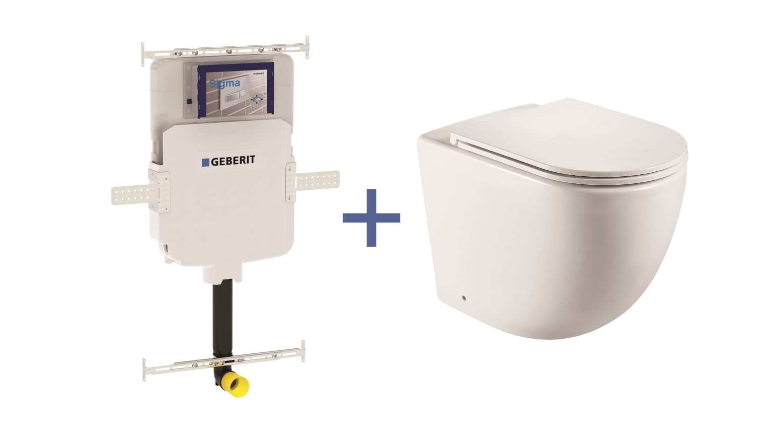 Geberit Sigma8 Cistern + Curve Matte White UQF Wall-Faced Toilet Pan with No Flush Plate