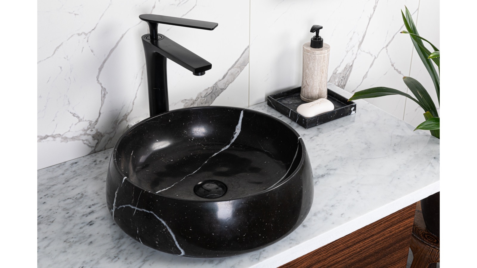 Sanceramica Lotus Vessel Marble Above Counter Basin - Nero Marquina Natural