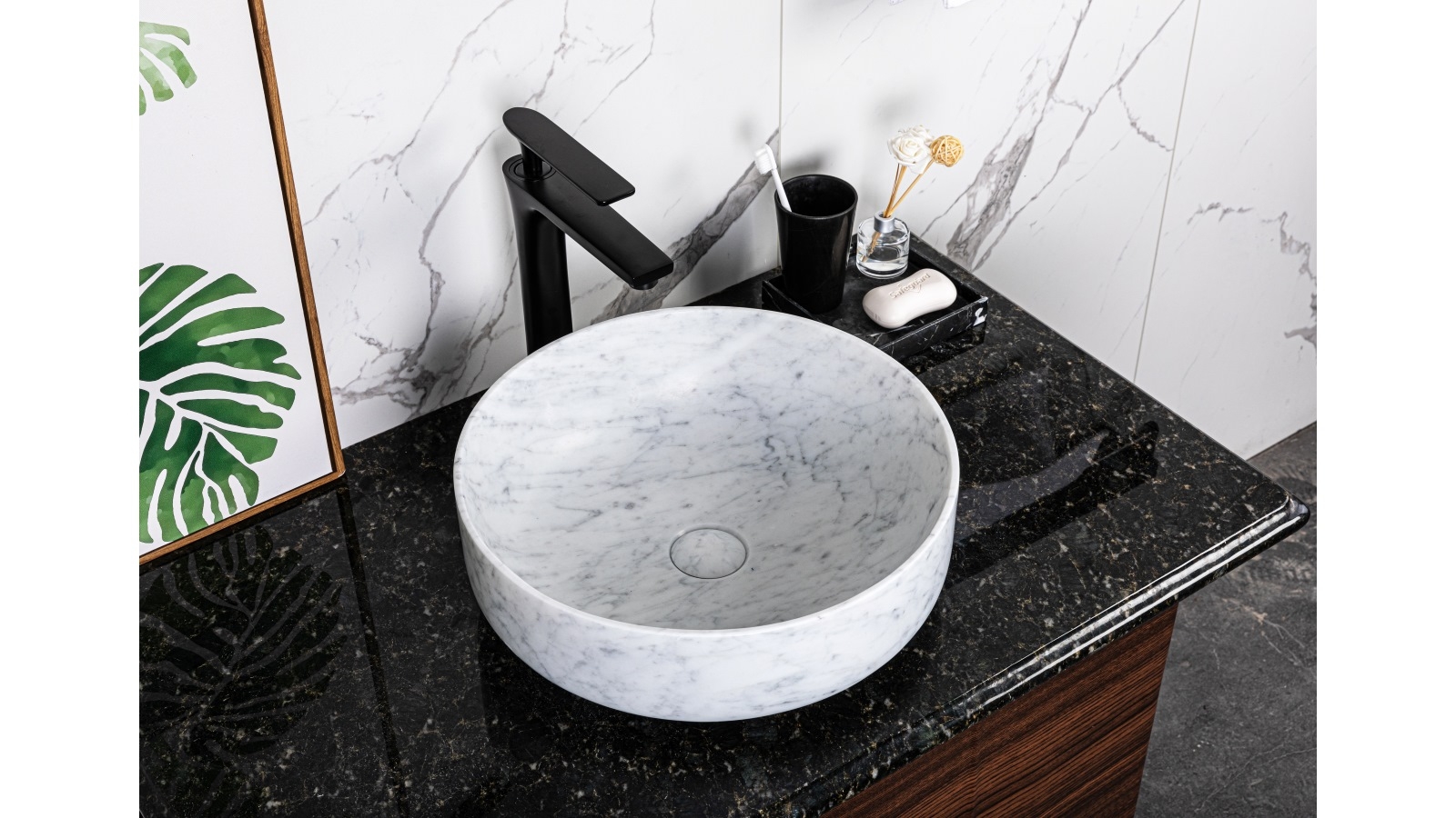 Sanceramica Oasis Vessel Marble Above Counter Basin - Carrara White Natural