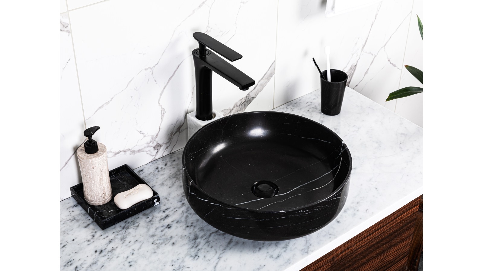 Sanceramica Oasis Vessel Marble Above Counter Basin - Nero Marquina Natural